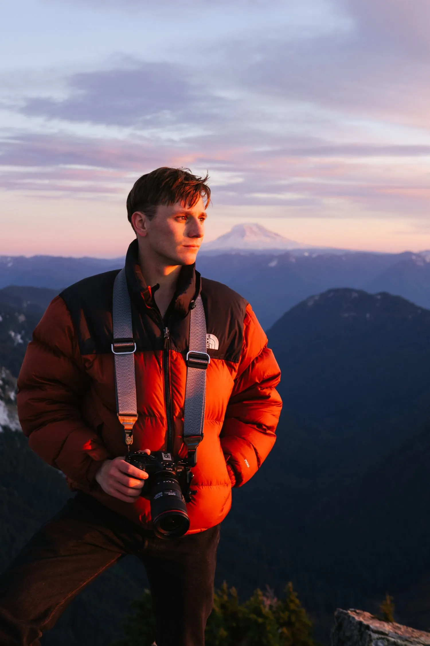 Mitchell Ellero photographing near Mount Rainier