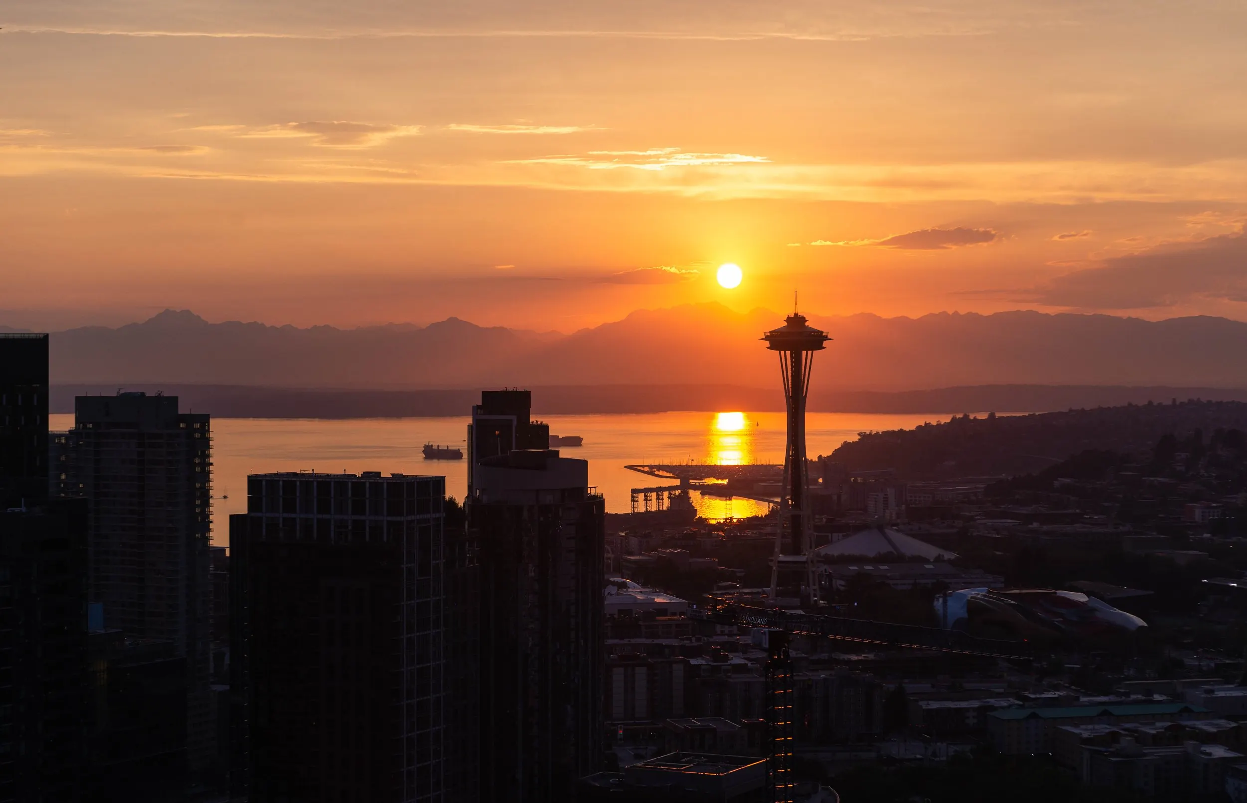 Seattle skyline photographed at sunset